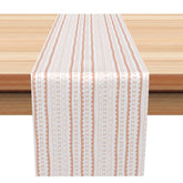 Aperturee - Aperturee Modern Boho Stripe Table Runner in White and Pink Chic Farmhouse Kitchen Decor for Everyday Table Setting