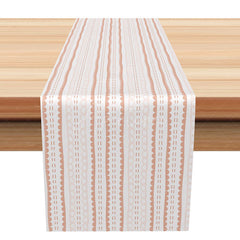 Aperturee - Aperturee Modern Boho Stripe Table Runner in White and Pink Chic Farmhouse Kitchen Decor for Everyday Table Setting