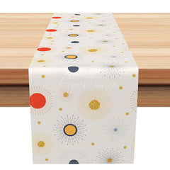 Aperturee - Aperturee Modern Boho Table Runner with Gold Glitter and Abstract Sun Celestial Decor for Wedding or Party Table