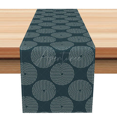 Aperturee - Aperturee Modern Boho Table Runner with Navy and White Circle Pattern for Everyday Dining and Kitchen Table Setting