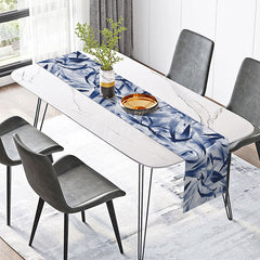Aperturee - Aperturee Modern Botanical Table Runner with Navy Blue Leaves Elegant Decor for Everyday Kitchen and Dining Table