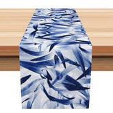 Aperturee - Aperturee Modern Botanical Table Runner with Navy Blue Leaves Elegant Decor for Everyday Kitchen and Dining Table