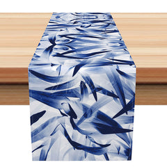 Aperturee - Aperturee Modern Botanical Table Runner with Navy Blue Leaves Elegant Decor for Everyday Kitchen and Dining Table