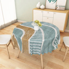 Aperturee - Aperturee Modern Brown and Green Striped Round Tablecloth for Earth Tone and Neutral Contemporary Decor
