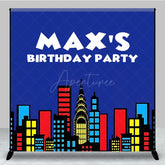Aperturee - Aperturee Modern Building Cartoon Custom Birthday Backdrop