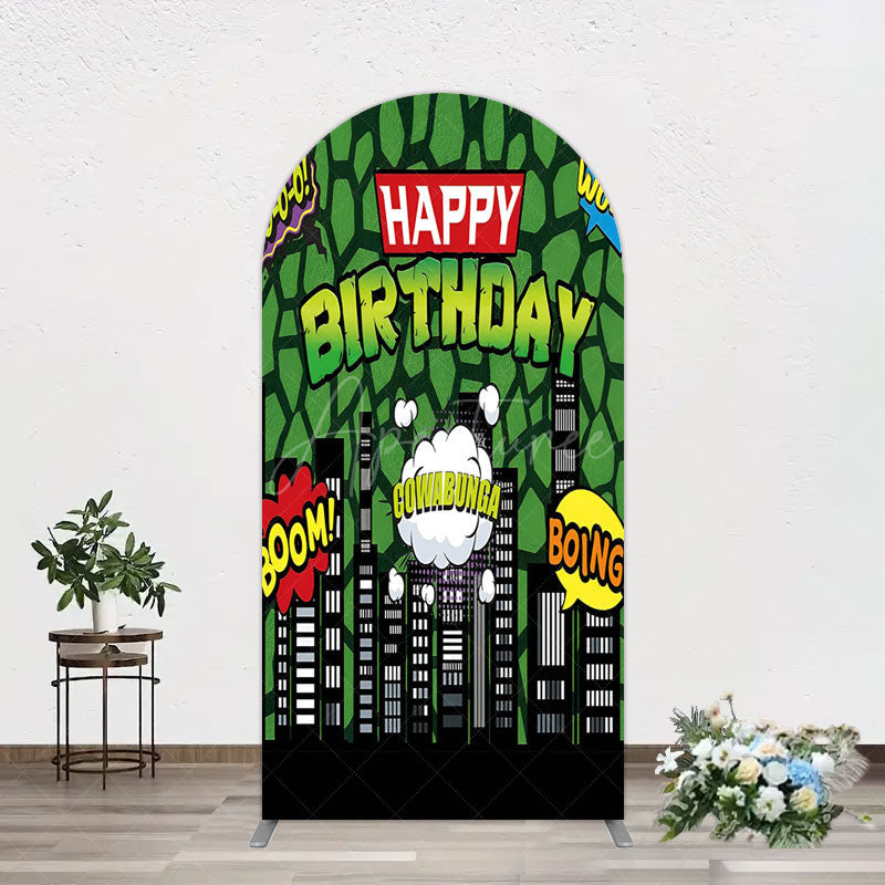 Aperturee - Aperturee Modern Buildings Cartoon Birthday Arch Backdrop