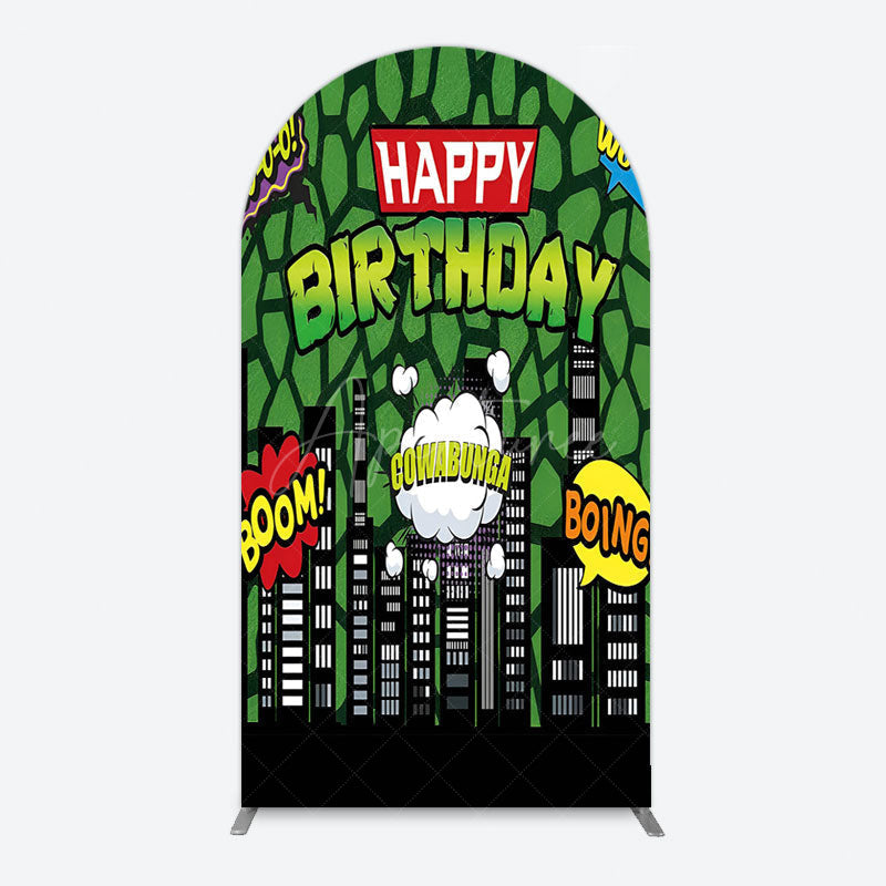 Aperturee - Aperturee Modern Buildings Cartoon Birthday Arch Backdrop