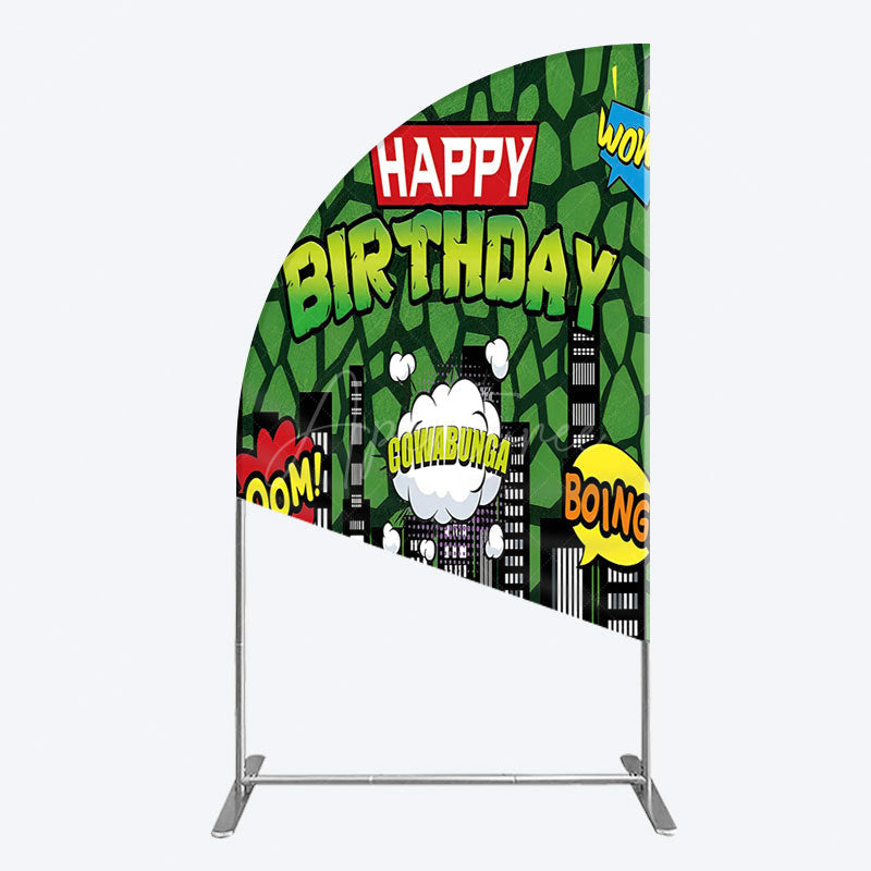 Aperturee - Aperturee Modern Buildings Cartoon Birthday Half Moon Arch Backdrop
