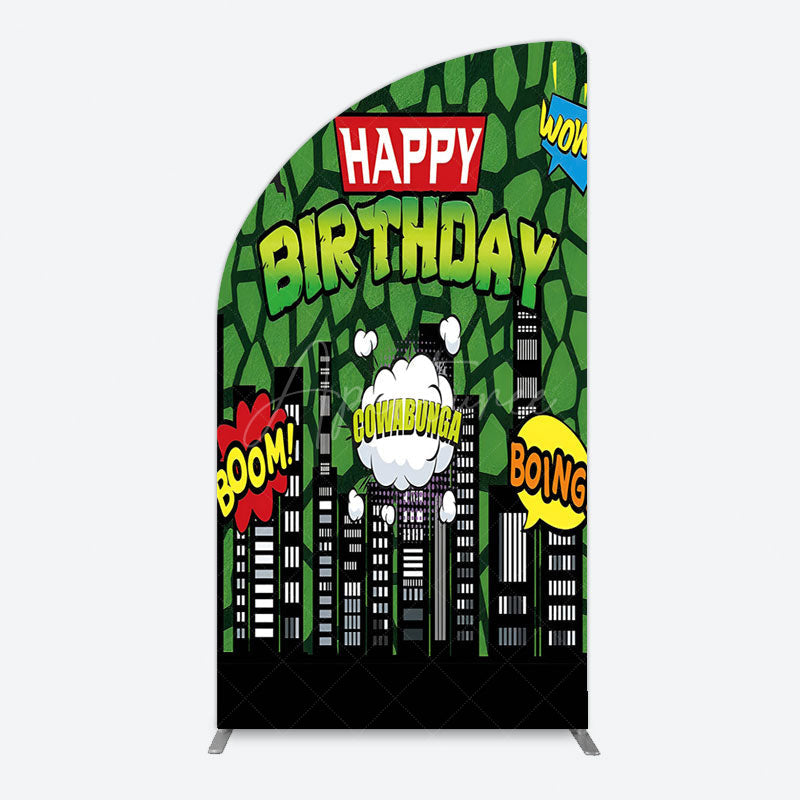 Aperturee - Aperturee Modern Buildings Cartoon Birthday Half Moon Arch Backdrop