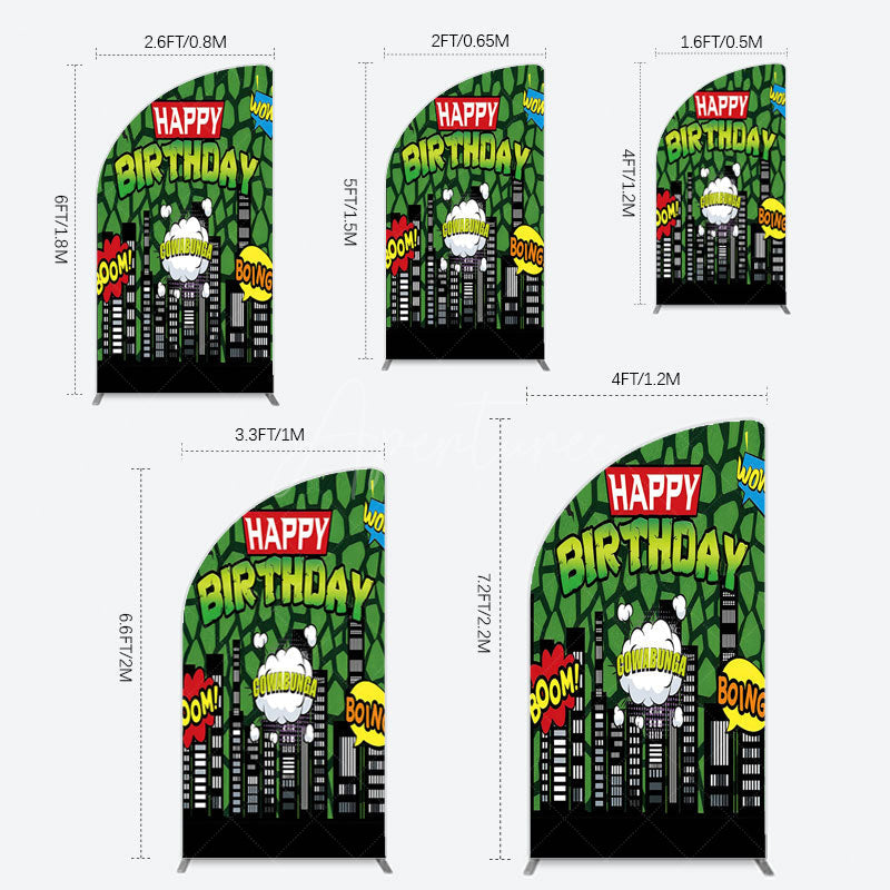 Aperturee - Aperturee Modern Buildings Cartoon Birthday Half Moon Arch Backdrop