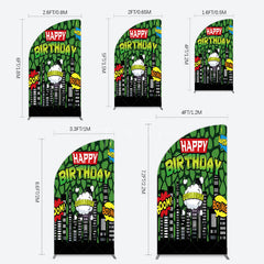 Aperturee - Aperturee Modern Buildings Cartoon Birthday Half Moon Arch Backdrop