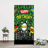 Aperturee - Aperturee Modern Buildings Cartoon Birthday Rectangle Backdrop