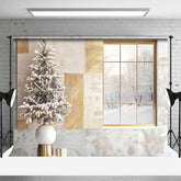 Aperturee Aperturee Modern Christmas Photography Backdrop Window with Snowy View and Frosted Tree Neutral Holiday Studio Photo Prop