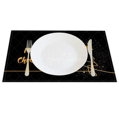 Aperturee - Aperturee Modern Christmas Set of 4 Placemats Black and Gold Sparkling Tree Elegant Holiday Table Mats Decor
