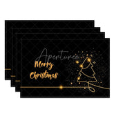 Aperturee - Aperturee Modern Christmas Set of 4 Placemats Black and Gold Sparkling Tree Elegant Holiday Table Mats Decor