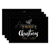 Aperturee - Aperturee Modern Christmas Set of 4 Placemats Merry Christmas Script Minimalist Black and Gold Table Mats