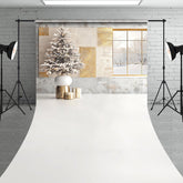 Aperturee Aperturee Modern Christmas Sweep Photo Backdrop Window with Snowy View and Frosted Tree Neutral Holiday Studio Prop