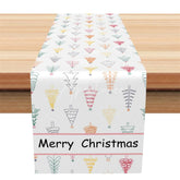 Aperturee - Aperturee Modern Christmas Table Runner White with Colorful Trees Minimalist Holiday Table Decor