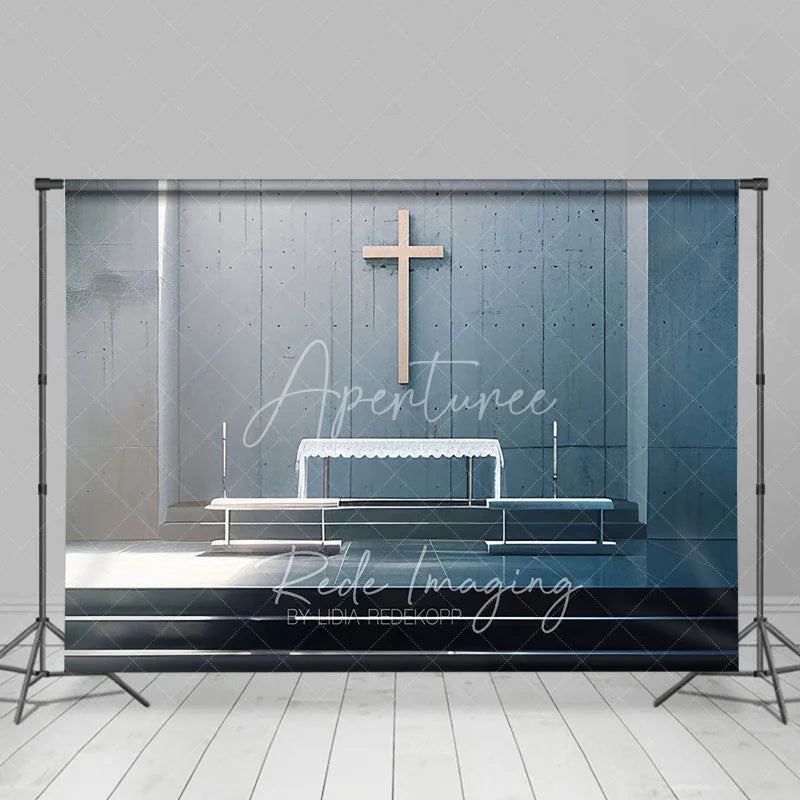 Aperturee - Aperturee Modern Concrete Church Cross Backdrop Sunlight Altar Religious Event Studio Photography Background