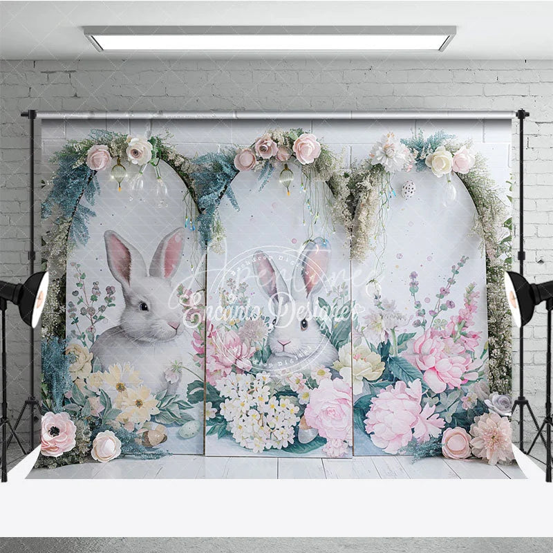 Aperturee - Aperturee Modern Easter Bunny Arch Backdrop Pink Peony and Spring Greenery Party Decoration