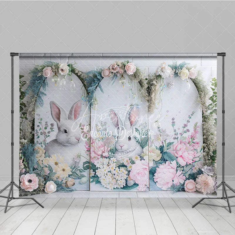 Aperturee - Aperturee Modern Easter Bunny Arch Backdrop Pink Peony and Spring Greenery Party Decoration
