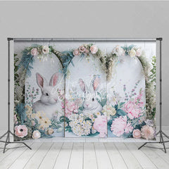 Aperturee - Aperturee Modern Easter Bunny Arch Backdrop Pink Peony and Spring Greenery Party Decoration
