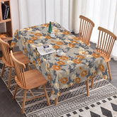 Aperturee - Aperturee Modern Floral Rectangle Tablecloth Grey with Orange Chrysanthemums Contemporary Botanical Dining Decor