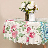 Aperturee - Aperturee Modern Floral Round Tablecloth in Pink and Blue for Spring Baby Shower and Garden Party Decorations