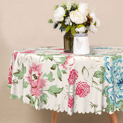 Aperturee - Aperturee Modern Floral Round Tablecloth in Pink and Blue for Spring Baby Shower and Garden Party Decorations