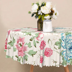 Aperturee - Aperturee Modern Floral Round Tablecloth in Pink and Blue for Spring Baby Shower and Garden Party Decorations