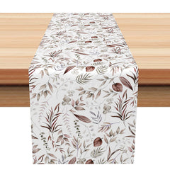 Aperturee - Aperturee Modern Floral Table Runner with Tropical Plants and Leaves Abstract Botanical Design Fresh and Chic Kitchen Decor