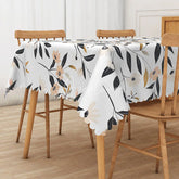 Aperturee - Aperturee Modern Floral Tablecloth with Black and White Botanical Print for Minimalist and Elegant Dining Decor