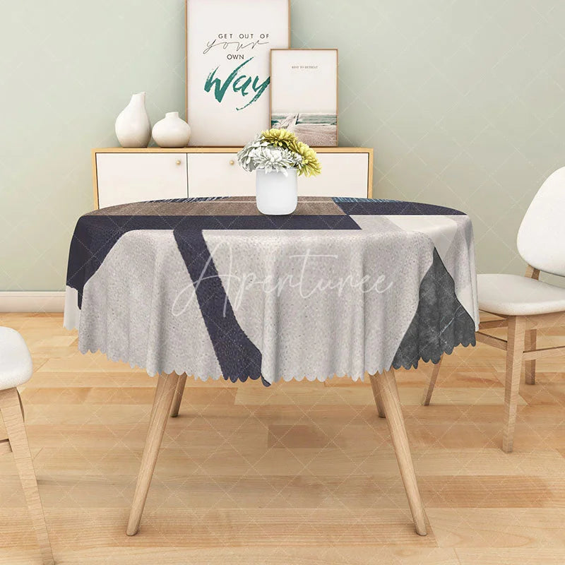 Aperturee - Aperturee Modern Geometric Patchwork Round Tablecloth in Brown and Gray for Neutral and Contemporary Decor