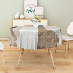 Aperturee - Aperturee Modern Geometric Patchwork Round Tablecloth in Grey Brown and Blue for Contemporary Abstract Decor