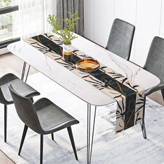 Aperturee - Aperturee Modern Geometric Pattern Table Runner Black and White Step and Repeat Design Minimalist Abstract Kitchen Decor