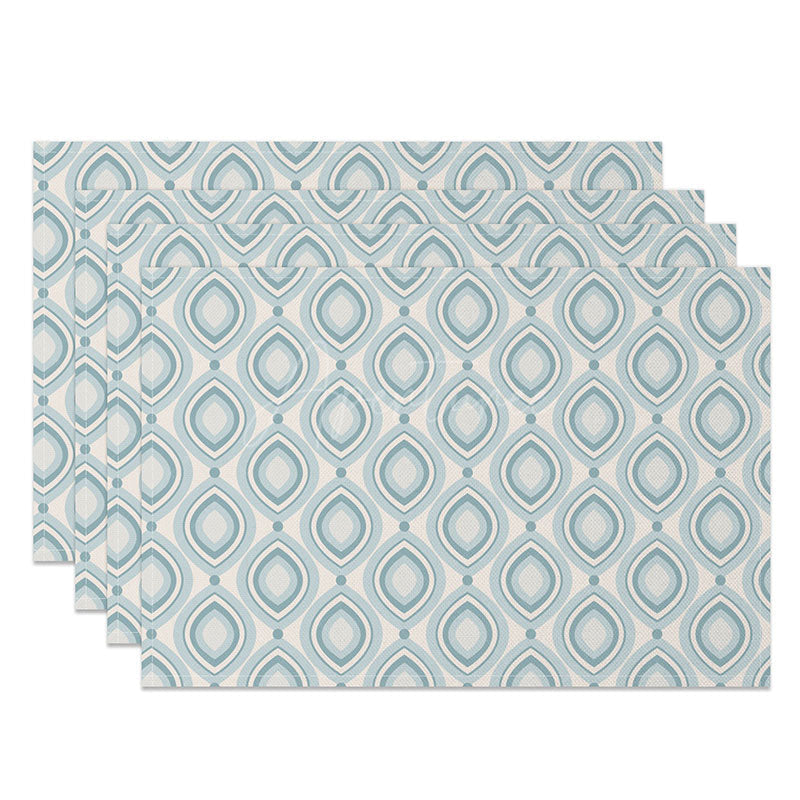 Aperturee - Aperturee Modern Geometric Placemats Set of 4 with Blue and White Oval Pattern for Contemporary Kitchen Decor