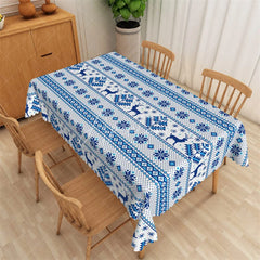 Aperturee - Aperturee Modern Geometric Rectangle Tablecloth Navy Blue with White Pattern Abstract Dining Table Cover Decor