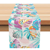 Aperturee - Aperturee Modern Geometric Table Runner with Tropical Palm Leaves for Contemporary Kitchen and Summer Party Decor