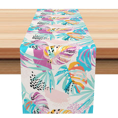 Aperturee - Aperturee Modern Geometric Table Runner with Tropical Palm Leaves for Contemporary Kitchen and Summer Party Decor