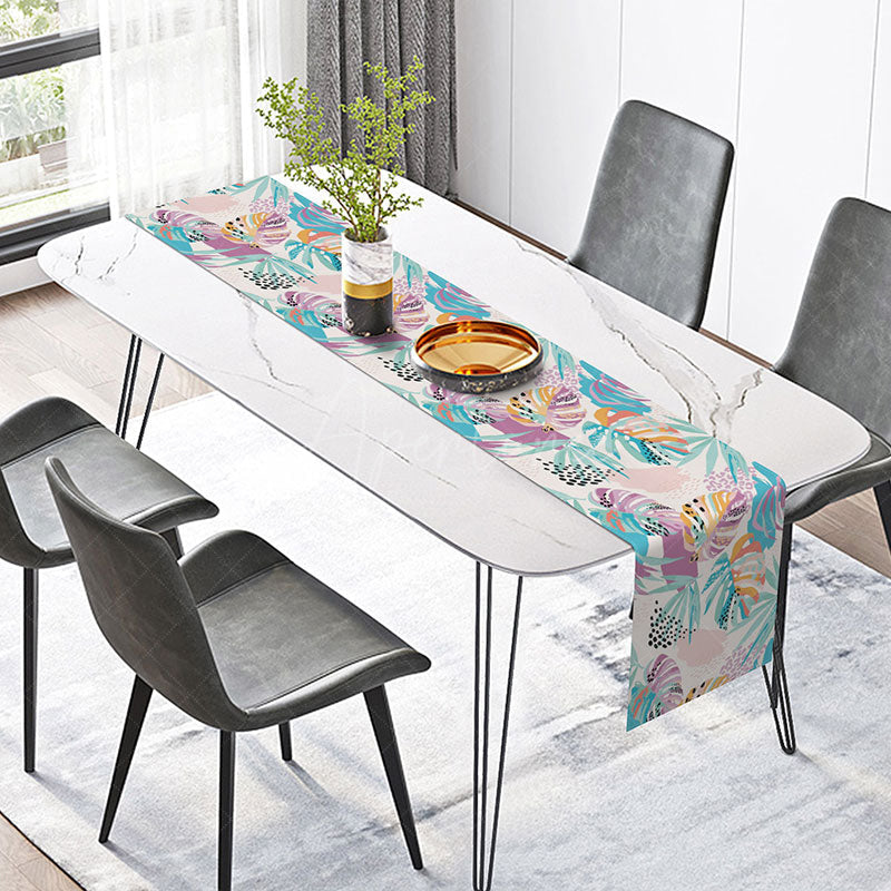 Aperturee - Aperturee Modern Geometric Table Runner with Tropical Palm Leaves for Contemporary Kitchen and Summer Party Decor