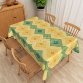Aperturee - Aperturee Modern Geometric Tablecloth in Yellow and Green for Contemporary Kitchen and Mid-Century Style Decor