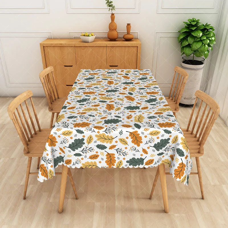 Aperturee - Aperturee Modern Gold Glitter Leaf Rectangle Tablecloth for Elegant Fall Autumn and Thanksgiving Decor