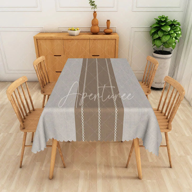 Aperturee - Aperturee Modern Gray and Brown Stripe Rectangle Tablecloth for Neutral Farmhouse and Contemporary Kitchen Decor