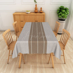 Aperturee - Aperturee Modern Gray and Brown Stripe Rectangle Tablecloth for Neutral Farmhouse and Contemporary Kitchen Decor