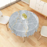 Aperturee - Aperturee Modern Gray and Gold Marble Round Tablecloth for Elegant and Luxury Kitchen and Dining Room Decor