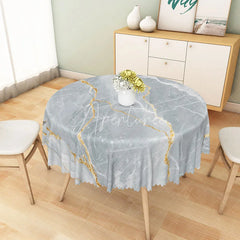 Aperturee - Aperturee Modern Gray and Gold Marble Round Tablecloth for Elegant and Luxury Kitchen and Dining Room Decor