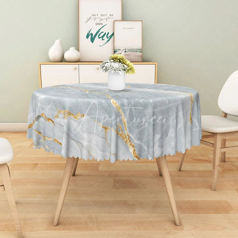 Aperturee - Aperturee Modern Gray and Gold Marble Round Tablecloth for Elegant and Luxury Kitchen and Dining Room Decor