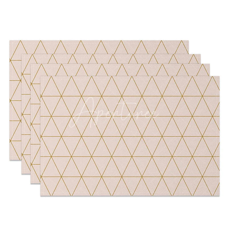 Aperturee - Aperturee Modern Gray and Pink Rhombus Dining Set of 4 Placemats for Contemporary Geometric Kitchen Table Decor