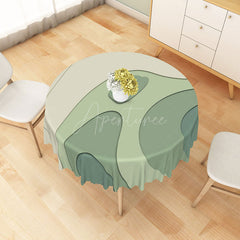 Aperturee - Aperturee Modern Green and Beige Stripe Round Tablecloth for Neutral and Earth Tone Kitchen Dining Decor