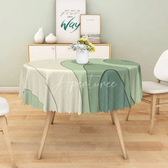 Aperturee - Aperturee Modern Green and Beige Stripe Round Tablecloth for Neutral and Earth Tone Kitchen Dining Decor